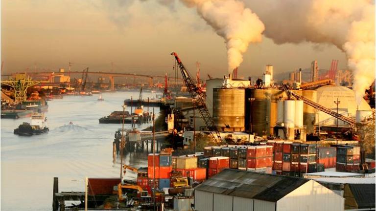 Industrial pollution over Duwamish River
